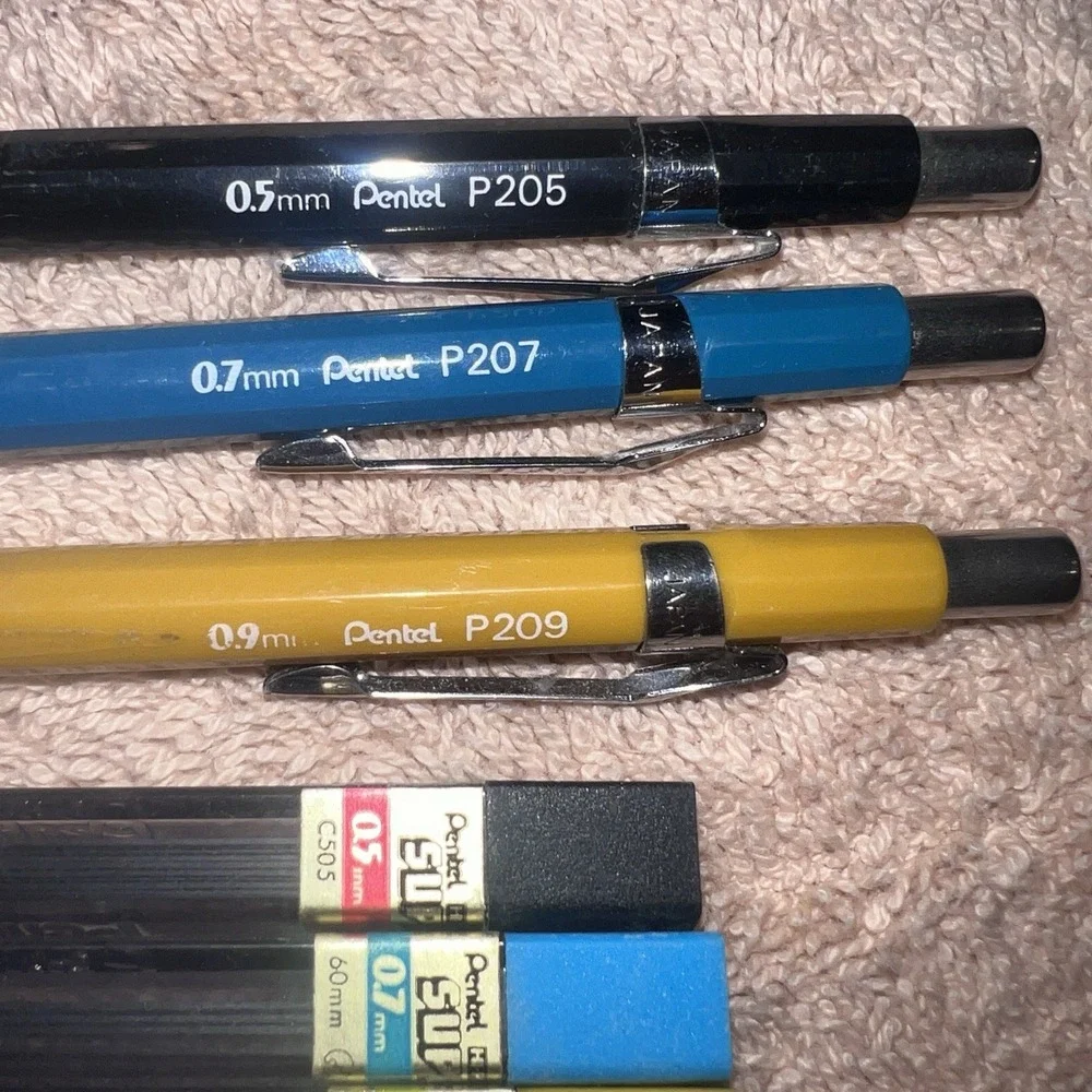 Vintage Pentel Mechanical Drafting Pencils Lot P205 P207 P209 And Leads